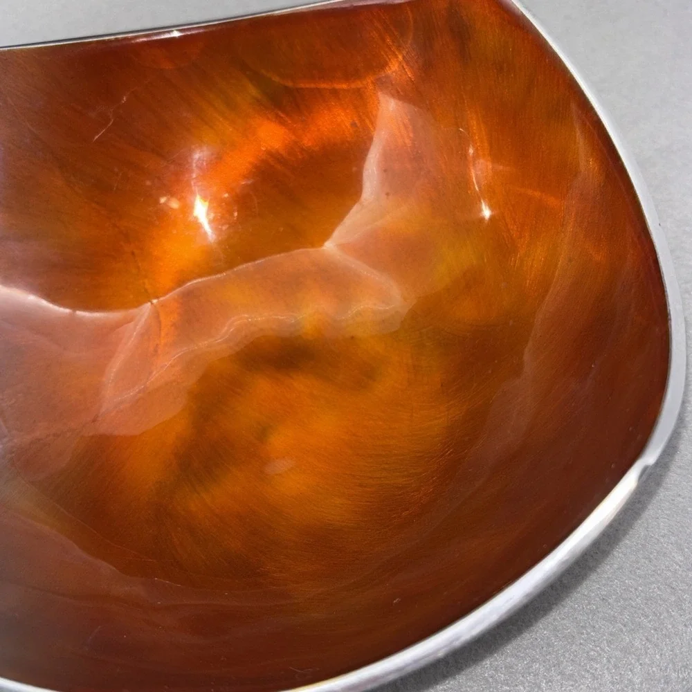 Orange Hand.‎ Painted Swirl Enamel Shiney Aluminum Decorative Bowl Made in India